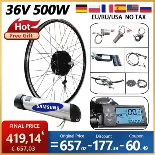 EU RU Duty Free No Tax 36V 500W eBike Kit 36V10AH Lithium Battery ebike Electric Bike Conversion Kit Front Rear Hub Motor Wheel