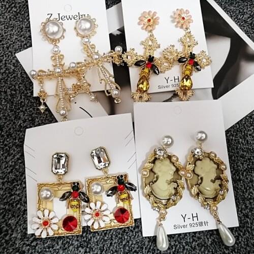 Korean big statement drop dangle crystal bee Earrings for woemen pearl flower earring jewelry