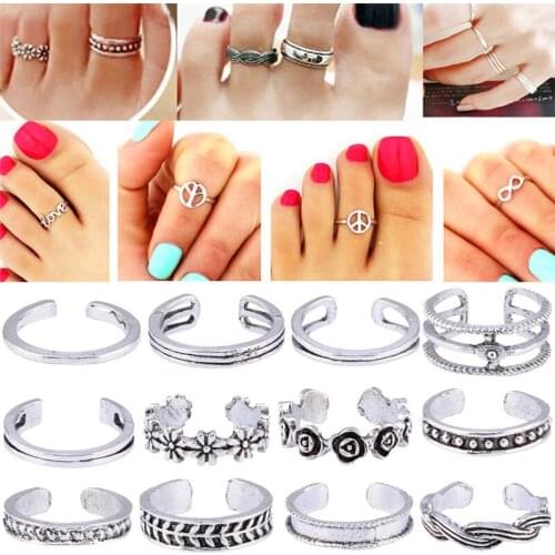 Fashion 12Piece/Set Mix Celebrity Simple Retro Carved Flower Foot Women Jewelry Drop Adjustable Toe Ring