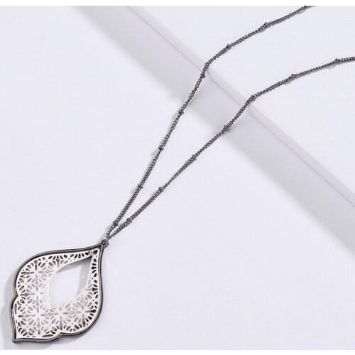 Fashion Saturn Chain Cutout Morocco Teardrop Filigree Pendant Necklaces