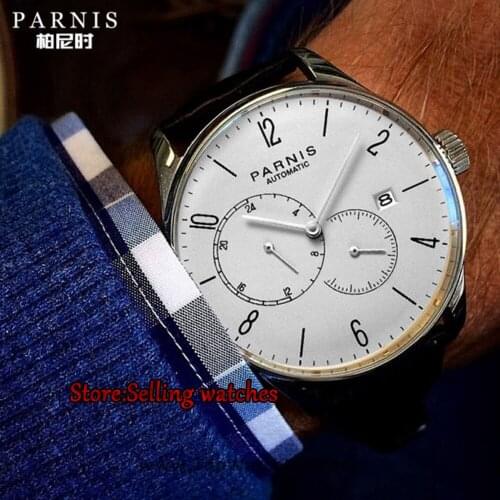 New Arrival 2017 Hot Parnis 42mm Automatic Watch Men Ultra Thin Mesh Steel Band Leather Strap Men Mechanical Watches