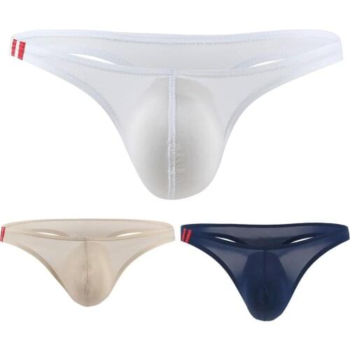 Men Sexy Modal Underwear Briefs Solid Color U Convex Bulge Pouch T-Back Thong Briefs Low Rise Underwear