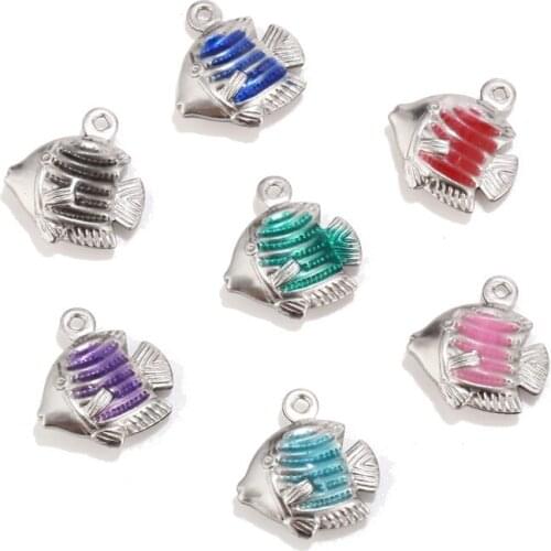 New stainless steel Mixed Color Fish Charms 13*12mm DIY Jewelry Necklace Earring Bracelet Craft Making Animal Pendants