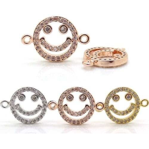 New Charms Happy Smile Face Jewelry Findings Link Connectors Micro Pave Zircon Beads Charms Fit For Necklace Bracelets Diy