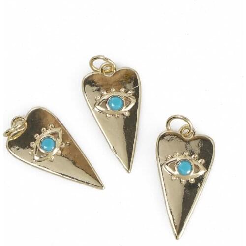 14K Real Gold Plated 10*20mm Heart Shape Charm Dainty Turquoise Evil Eye Charm 1 Piece 10331405