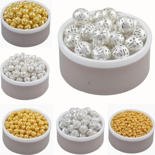 4-10mm Hollow Bead Space Loose Beads Charms For DIY Neckalce Beacelet Silver Gold Plated Wholesale