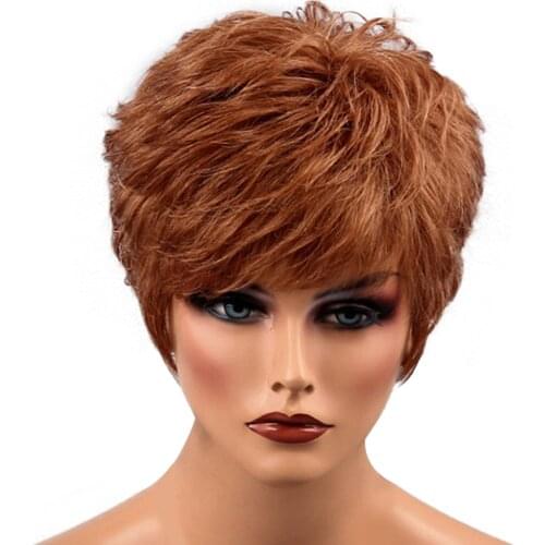 Human Hair Wig Short Flaxen Bangs Hairstyle Full Hair Wigs Safe