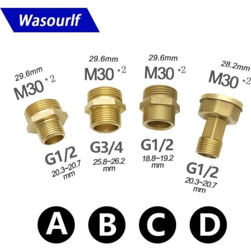 WASOURLF Adapter M30 Male Thread Transfer G1/2 3/4 Connector Shower Bathroom Kitchen Brass Material Faucet Pipe Accessories