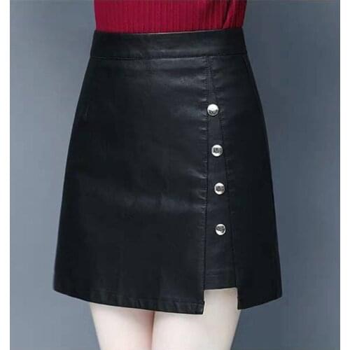 Plus Size 4XL Leather Skirt Women Fashion High Waist Autumn Winter Elegant Black A- Line Pu Leather Mini Skirt LU2126
