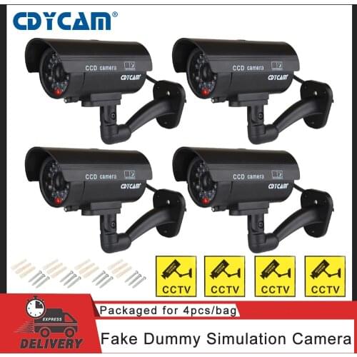4pcs(1 bag) Fake dummy camera Waterproof CCTV Camera Outdoor Indoor Dummy Fake Camera Night Camera LED Light Video Surveillance