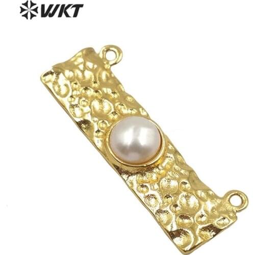 WT-JP189 Exclusive design long rectangle bar pearl pendant , gold electroplated double loops long bar pearl chic jewelry pendant