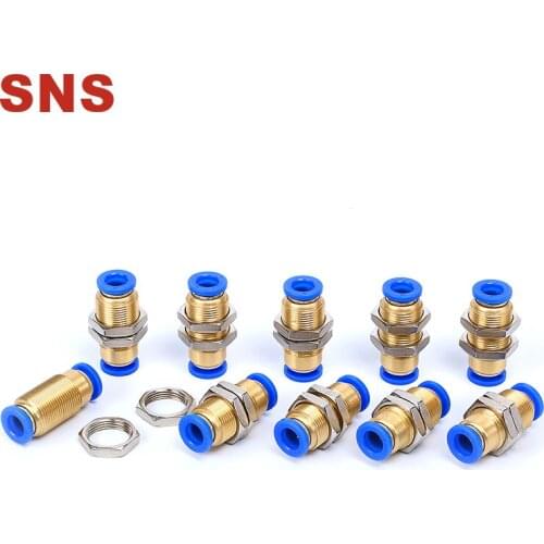 SNS SPM Series Pneumatic Straight Union Bulkhead Push To Connect Pipe Fittings Quick Tube Joints