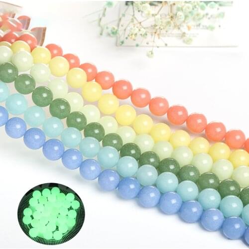8mm 10mm 12mm Stone Synthetic Beads Round Multicolor Glow In The Dark Luminous Loose Spacer Beads DIY Bracelet Jewelry,1Strand