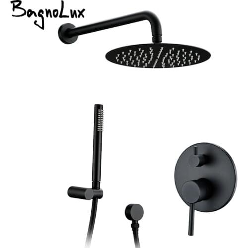 Bagnolux Brass Gold Concealed Wall Hanging Top Head And Hand Shower Curtain Set Two Functions Hot Cold Mixing Bathroom Faucet