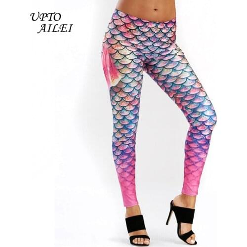 Exercise Clothing For Women Pink Mermaid Printed Push Up Sexy Fitness Workout Leggings Pants Summer Spandex Shiny Pants