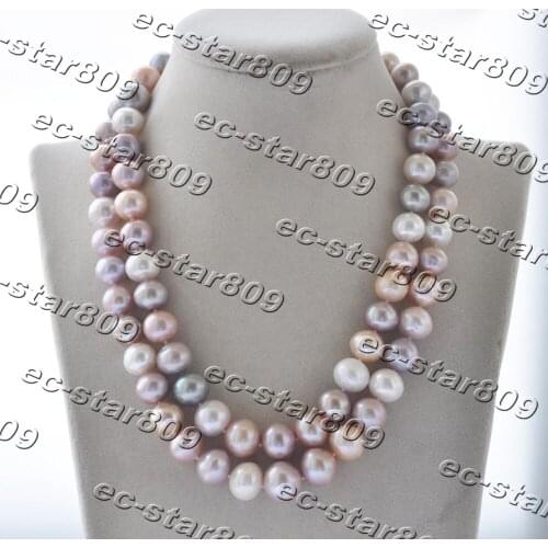 Z11242 2Row 17" 14mm Pink Lavender White Round Edison Keshi Pearl Necklace Woman Fine Jewelry