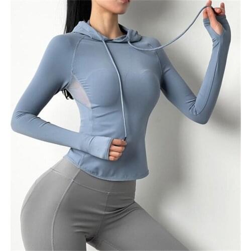 Women Yoga Tops Sport Hoodies Quick Dry Long Sleeve Sweatshirt Female Running Sportswear Girl Fitness Jacket with Hat Coat