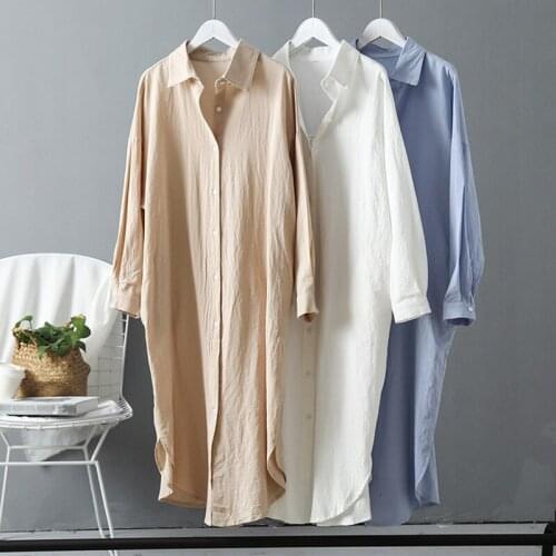 Women Long Shirt Dresses Summer Y2K Solid Lapel Casual Dresses For Female Long Sleeve Oversized Sundress Buttoned Robe