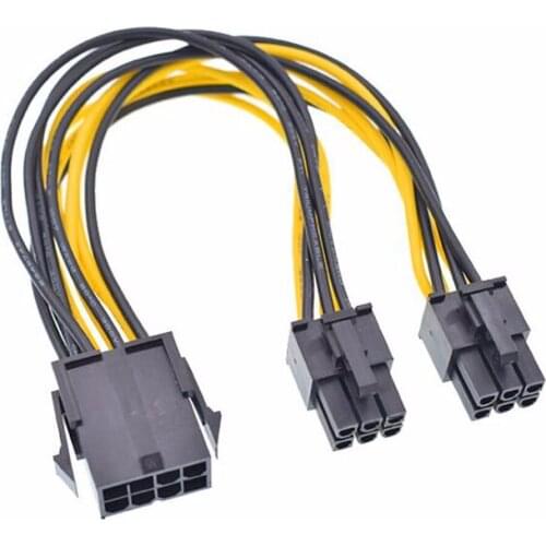 10pcs/lot 20cm CPU 8pin to double Graphics card 6Pin power cable Graphics card Power supply Adapter cable