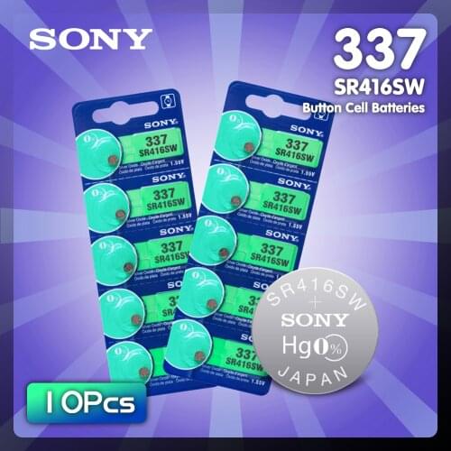 10pcs/lot For Sony Original 1.55V 337 SR416SW Silver Oxide Watch Battery LR416 337 SR416SW Button Coin Cell MADE IN JAPAN 0%Hg