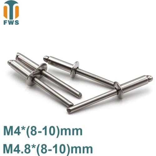 10 PCS M4/M4.8 8-10mm DIN EN ISO 15983 GB /T 12618.4 Stainless Steel Open End Blind Rivets Pop Rivets With Protruding Head