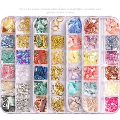 12 Grids Mixed Irregular Sea Shell Flakes Pieces Manicure Jewelry Accessories Thin Abalone Fragment Pearl Nail Art Decoration