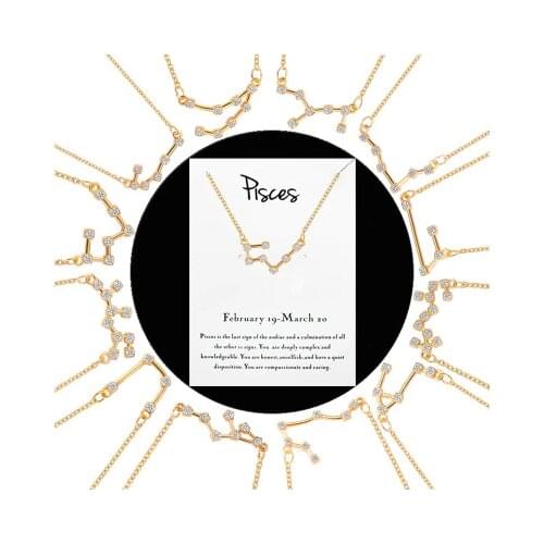 12 Zodiac Constellation Fashion Crystal Necklace Women Vintage Statement Jewelry Virgo Leo Taurus Gemini Cancer Female Necklace