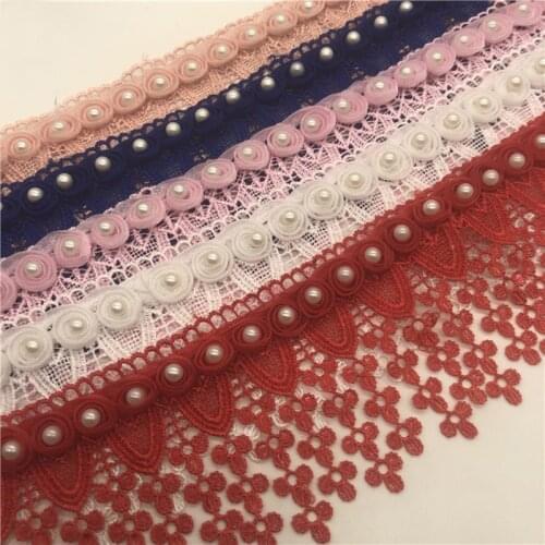 15Yards Water Soluble Flowers Embroidered Fringe Tassel Lace Trim Ribbon Fabric Sewing Craft Beaded Lace Wedding Decoration