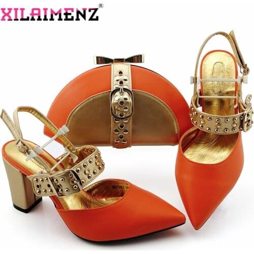High Quality 2019 Atumn Special Arrivals Orange Matching Shoes and Bag Set In Heels Matching Shoes and Bag Set for Party