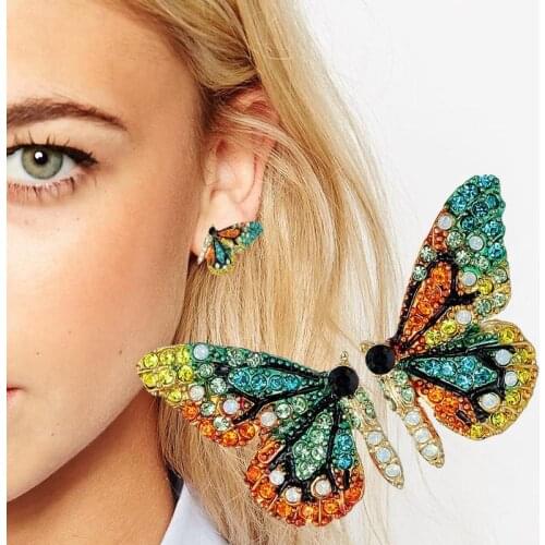 2021 Korean Retro New Fashion Butterfly Wing Earrings Womens Crystal Personality Metal Earrings Sweet Romantic Jewelry Gifts