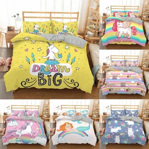2021 Cute Unicorn Bedding Set for Kids/Baby/Child/Boy/Girl 3D Cartoon Cute Duvet Cover Set Twin Full Bed Linen Set Bedspreads