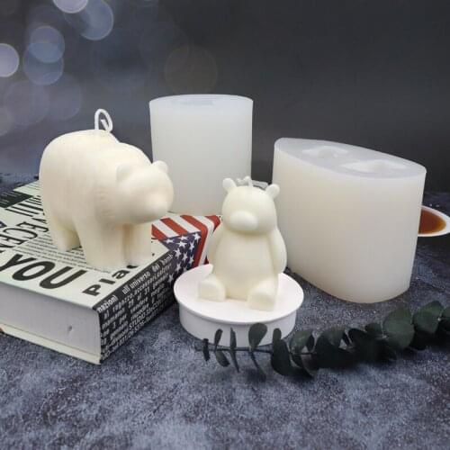 3D Cartoon Sitting Walking Polar Bear Art DIY Scented Candle Craft Gypsum Epoxy Plaster Home Decoration Silicone Mold