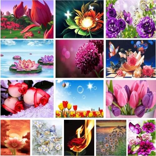 5D DIY Art Diamond Painting Bright Flower Pattern Diamond Mosaic Full Cross Embroidery Home Room Decoration Gift