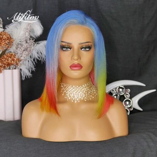 ALIFITOV Rainbow Bob Lace Front Wigs Short Bob Human Hair Wigs Remy Hair Lace Front Wigs With Baby Hair