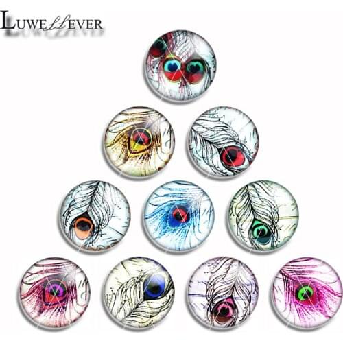 10mm 12mm 14mm 16mm 20mm 25mm 469 Peacock Feather Mix Round Glass Cabochon Jewelry Finding 18mm Snap Button Charm Bracelet