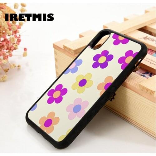 Iretmis 5 5S SE 2020 6 6S Rubber Phone Case Cover for iPhone 7 8 Plus X Xs 11 12 MINI Pro Max XR Flower Power Pattern On Yellow
