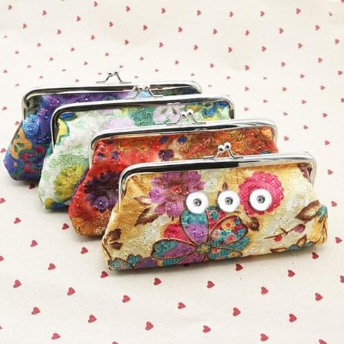Flower cloth 18MM Snap button jewelry 18CMx9CM Wallets Pouch Kids Girl Womens Money Bags For Gift QB7583