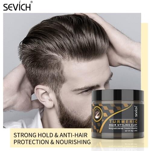 Sevich Long Lasting 80g Turmeric Hair Clay Salon High Strong Hold Hair Styling Wax Tea Tree Hair Wax for mens fashion hairstyle
