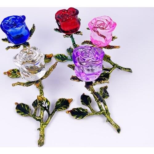Crystal Rose Flower Figurines Wedding Gift Home Decoration Accessories for Living Room Wedding Home Table Decoration Ornament