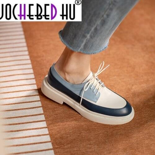 【HICHEBED HU】 Natural Genuine Leather Flats Shoes Women Round Toe Casual Shoes Cross Tied Flats Footwear Female Shoes Spring 202