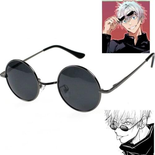 Jujutsu Kaisen Gojo Satoru Cosplay Black Sunglasses Metal Sun Glasses Fashion Eyeglasses Halloween Costume Accessories
