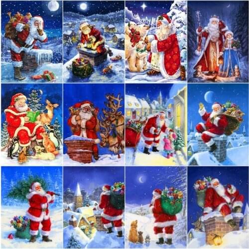 GATYZTORY DIY Frame Picture By Numbers Santa Claus Drawing Canvas Kits For Adults Children Oil Paint Winter Landscape Kits Home