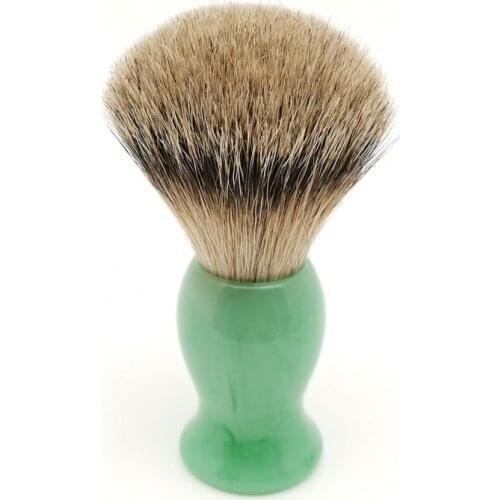TEYO Emerald Green Pattern Resin Handle Silvertip Badger Hair Shaving Brush Perfect for Wet Shave Double Edge Razor