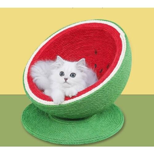 Cat Scratching Board Red Watermelon Shaped Sisal Cat Scratching Tree Balcony Cat Bed