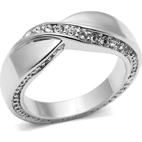 Rhodium Brass Ring with Top Grade Crystal in Clear