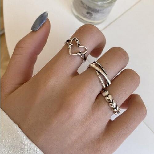 Korean Fashion Woven Cross Open Adjustable Heart Rings for Women Charming Wedding Ring Jewelry Valentines Day Anillos Mujer