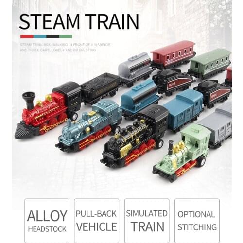 Hot Sale Simulation Retro Steam Train Alloy Model Ornaments Pull Back Car Childrens Educational Splicable Toy