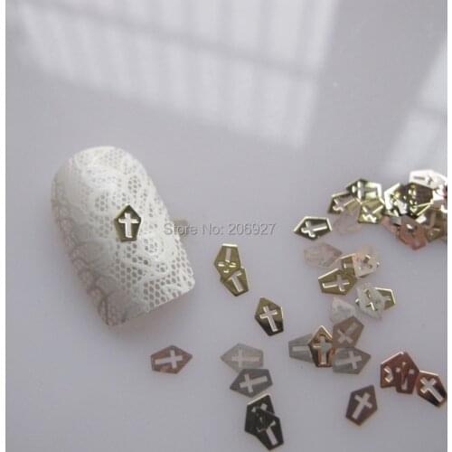 MS170-2 100pcs Gold Cute Cross Metal Sticker Nail Art Metal Sticker Nail Art Decoration Non-adhesive Sticker