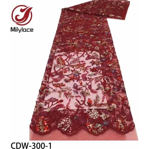 Milylace African Net Lace Fabric 2020 High Quality Lace Nigerian Sequins Lace Fabrics French Tulle Lace Material CDW-300