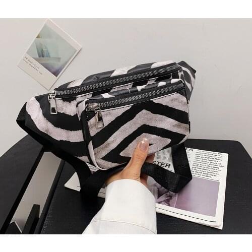 Womens Fashion PU Leather Canvas Waist Bag Animal Pattern Printing Design Crossbody Shoulder Bags Casual Daily Female Waist Bag